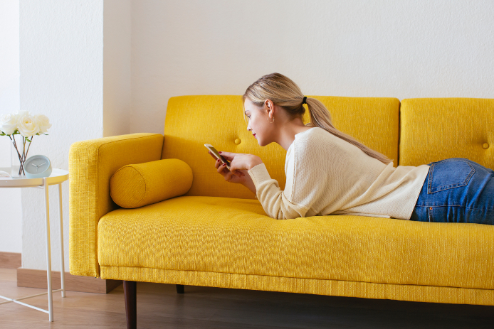 BARCELONA, SPAIN. Blonde woman at home.