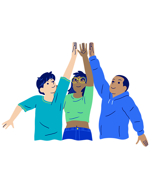 Personas reúnen sus manos hacia arriba, en forma de celebración