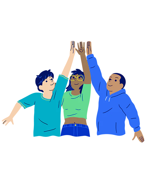 Personas reúnen sus manos hacia arriba, en forma de celebración